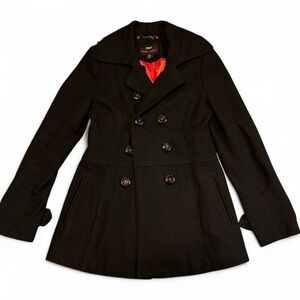 Vintage Y2K M60 Miss Sixty women’s black wool peacoat with red lining 
Size M